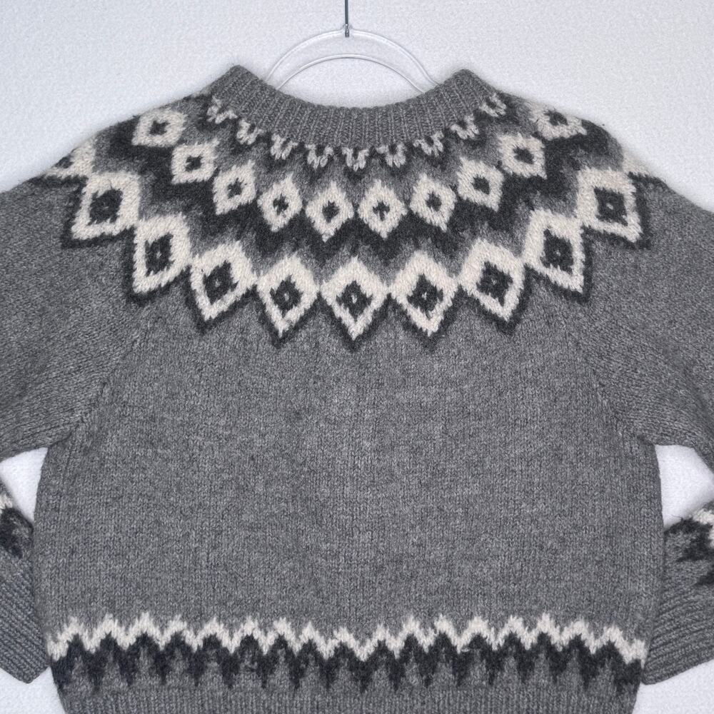 Vintage 1990s L.L.Bean Gray Fair Isle Nordic 100% Wool Zip Cardigan Sweater M - Picture 14 of 15